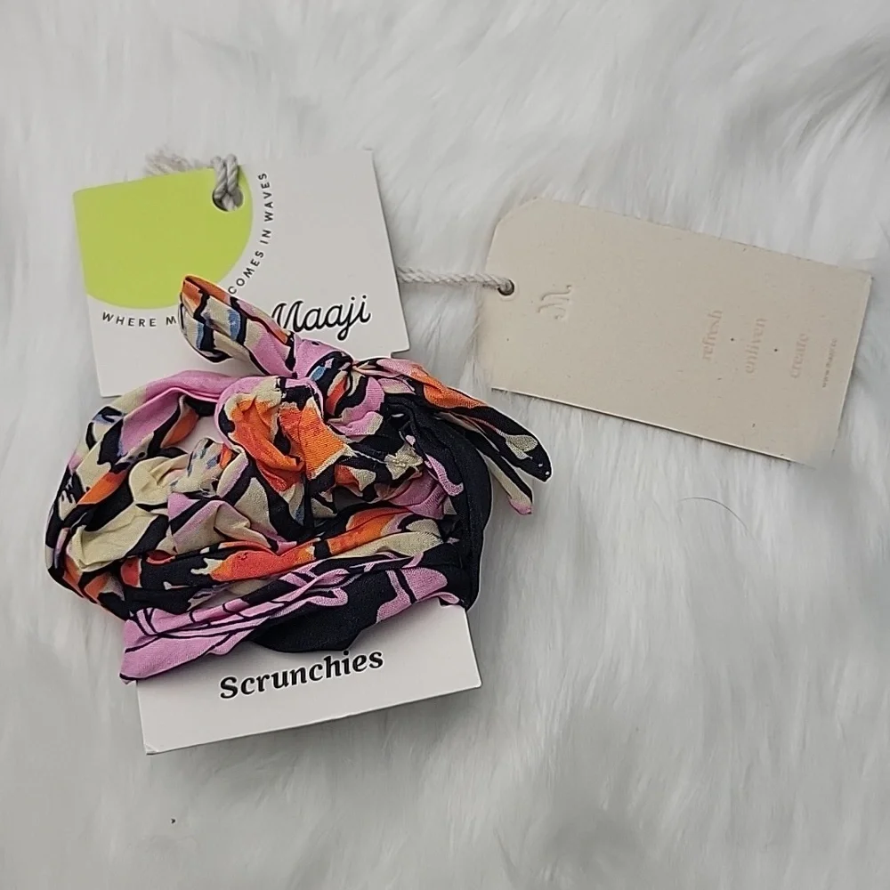 MAAJI Pink Navy Blue Orange Abstract Print Scrunchie Headband Hair Tie Combo NEW